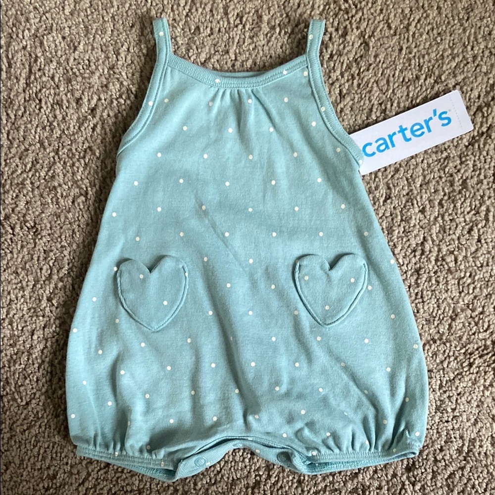 Carter's Teal Baby Romper with Heart Pockets